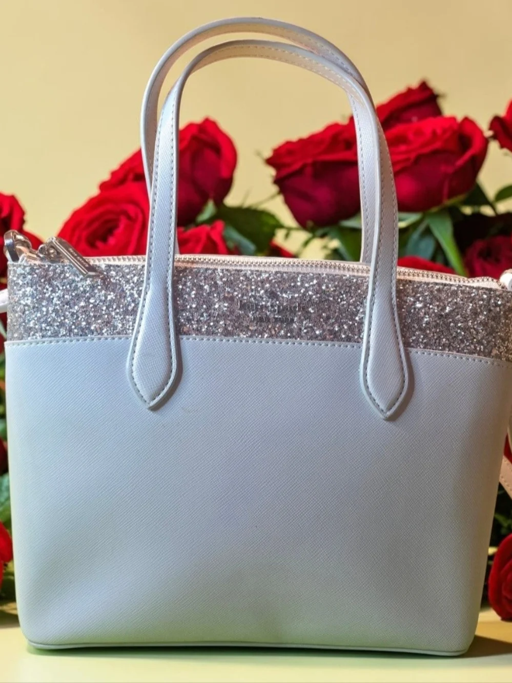 Kate Spade Flash Glitter Mixed Saffiano Satchel With Crossbody Strap Like New